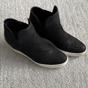 Black Ankle Wedge Slip On Tennis Shoes with White Soles
